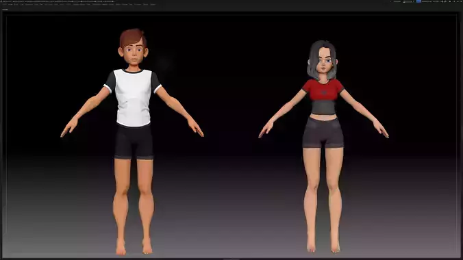 Zbrush Basemesh Couple Character - Amy Boy and Girl Style 1