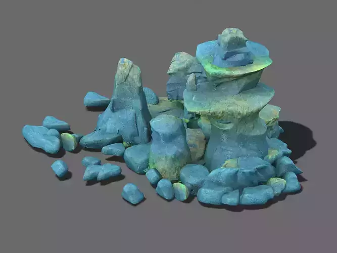 Cartoon sky city - ice and snow terrain rockery