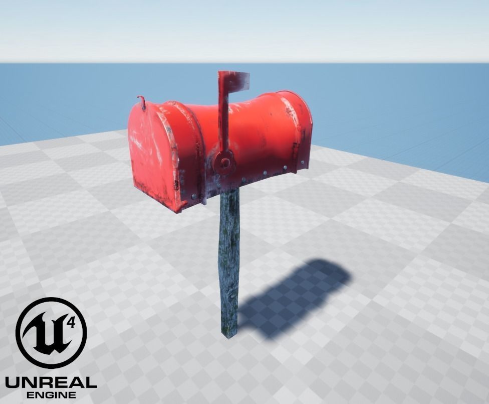 Old red Mailbox Lowpoly Low-poly 3D model_9
