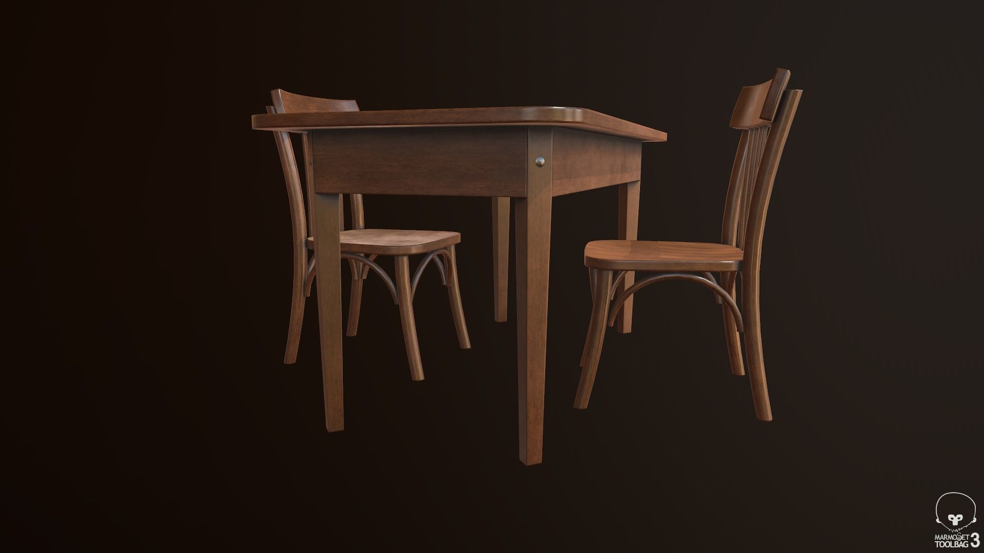 Old Table and Chair Low-poly 3D model_7