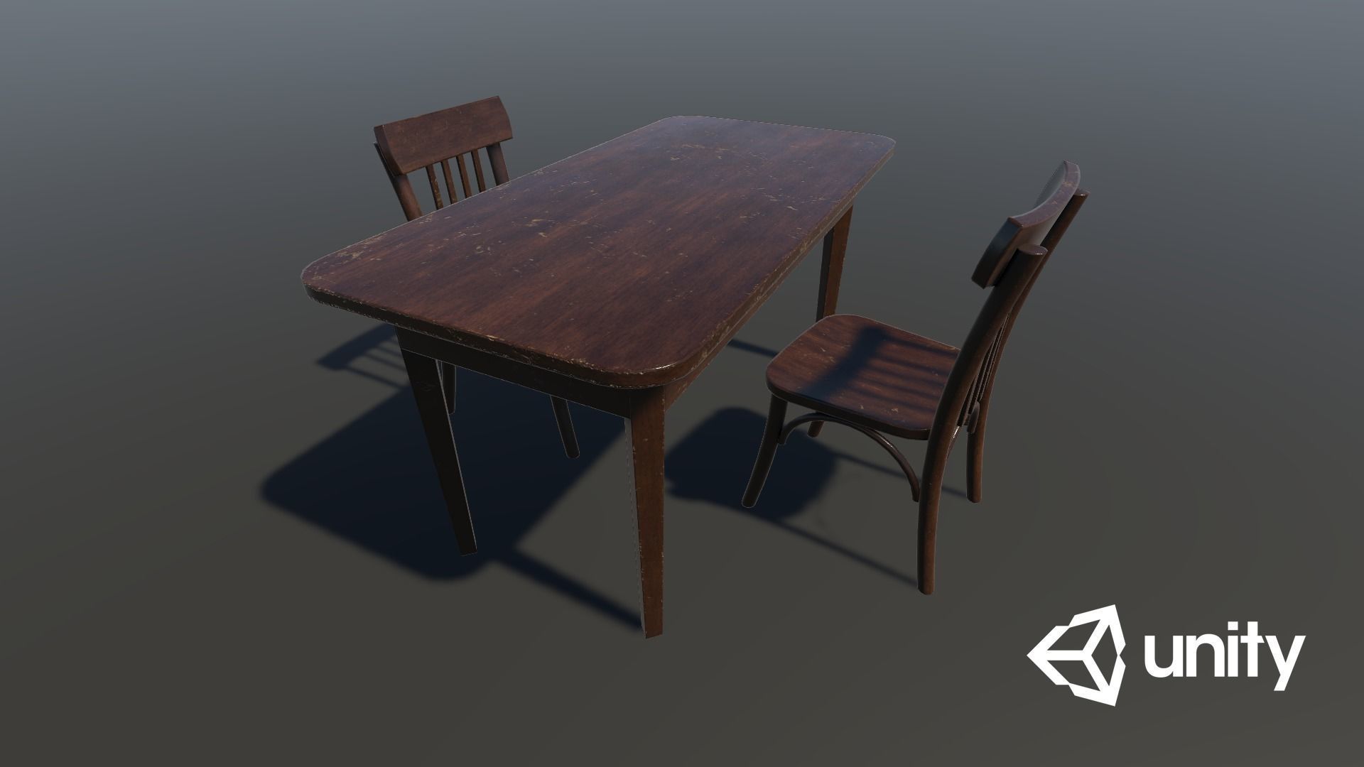 Old Table and Chair Low-poly 3D model_13
