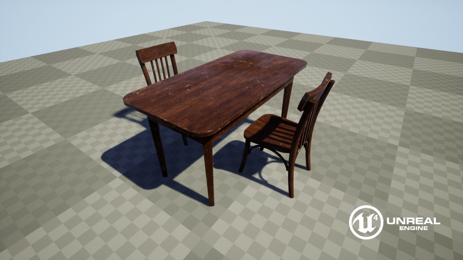 Old Table and Chair Low-poly 3D model_14