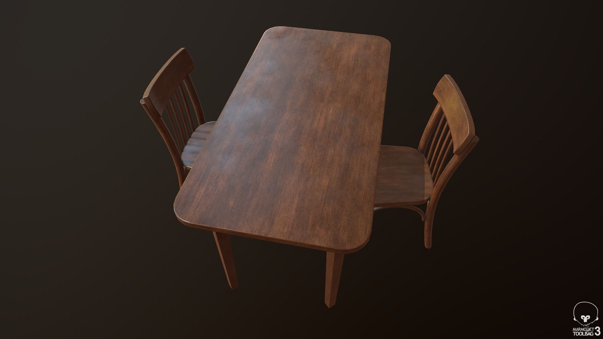 Old Table and Chair Low-poly 3D model_6