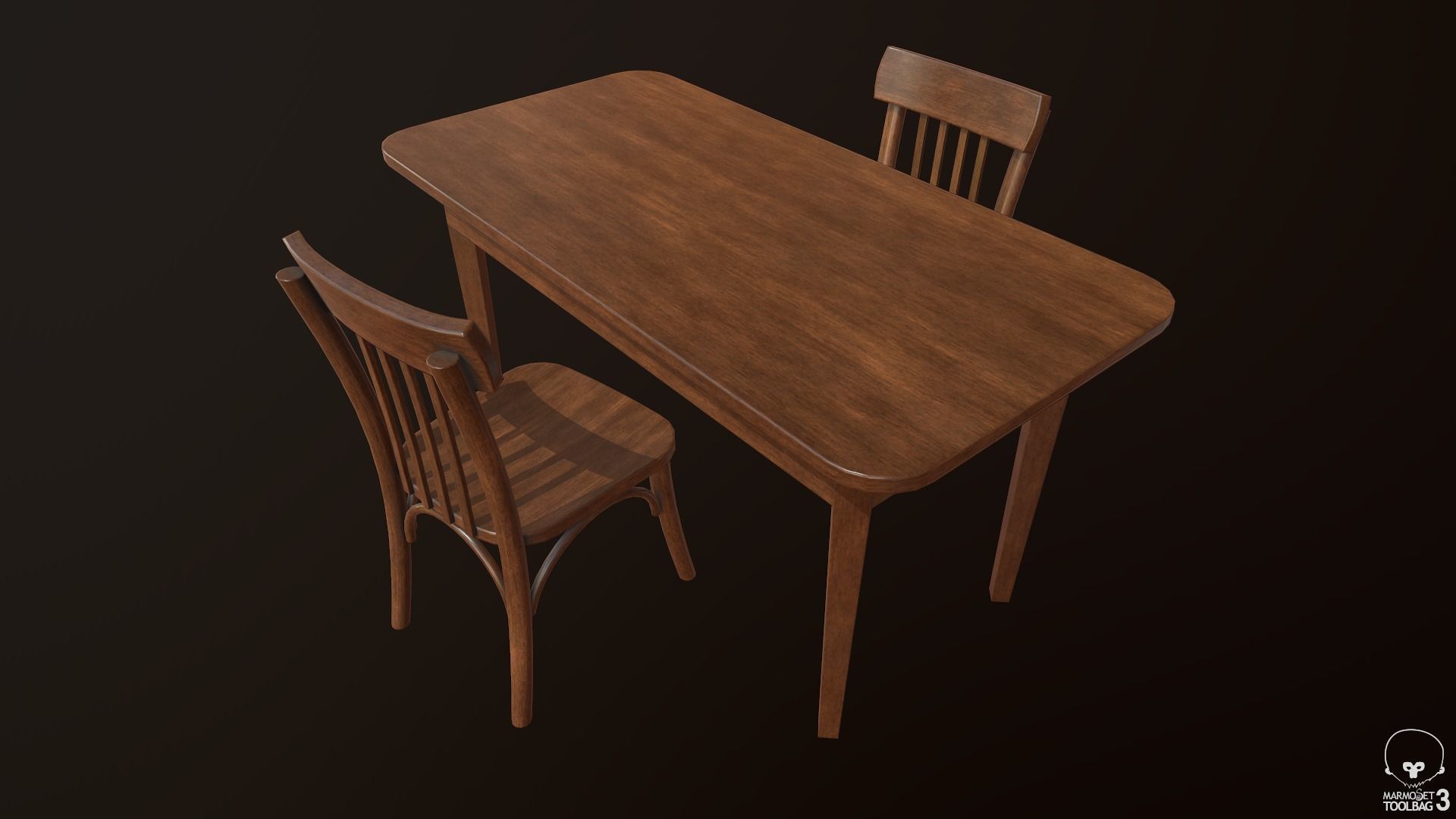 Old Table and Chair Low-poly 3D model_8