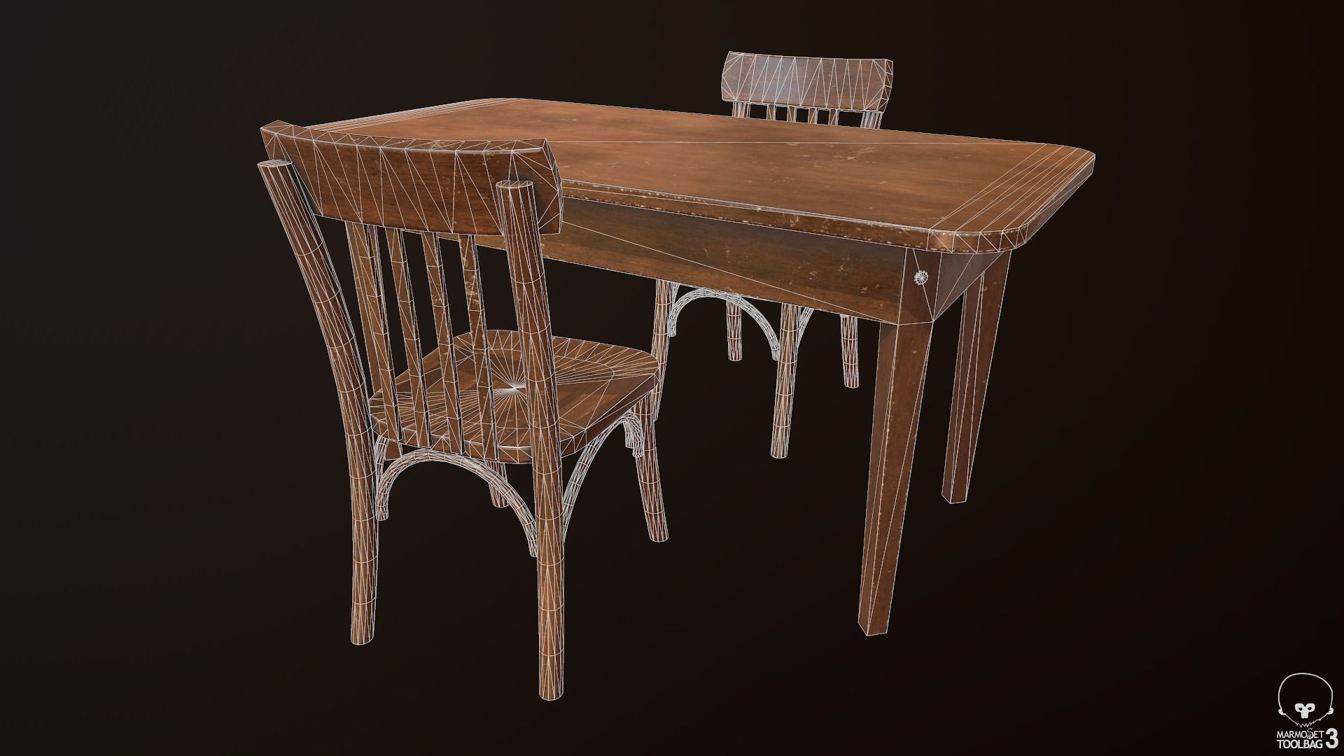 Old Table and Chair Low-poly 3D model_11