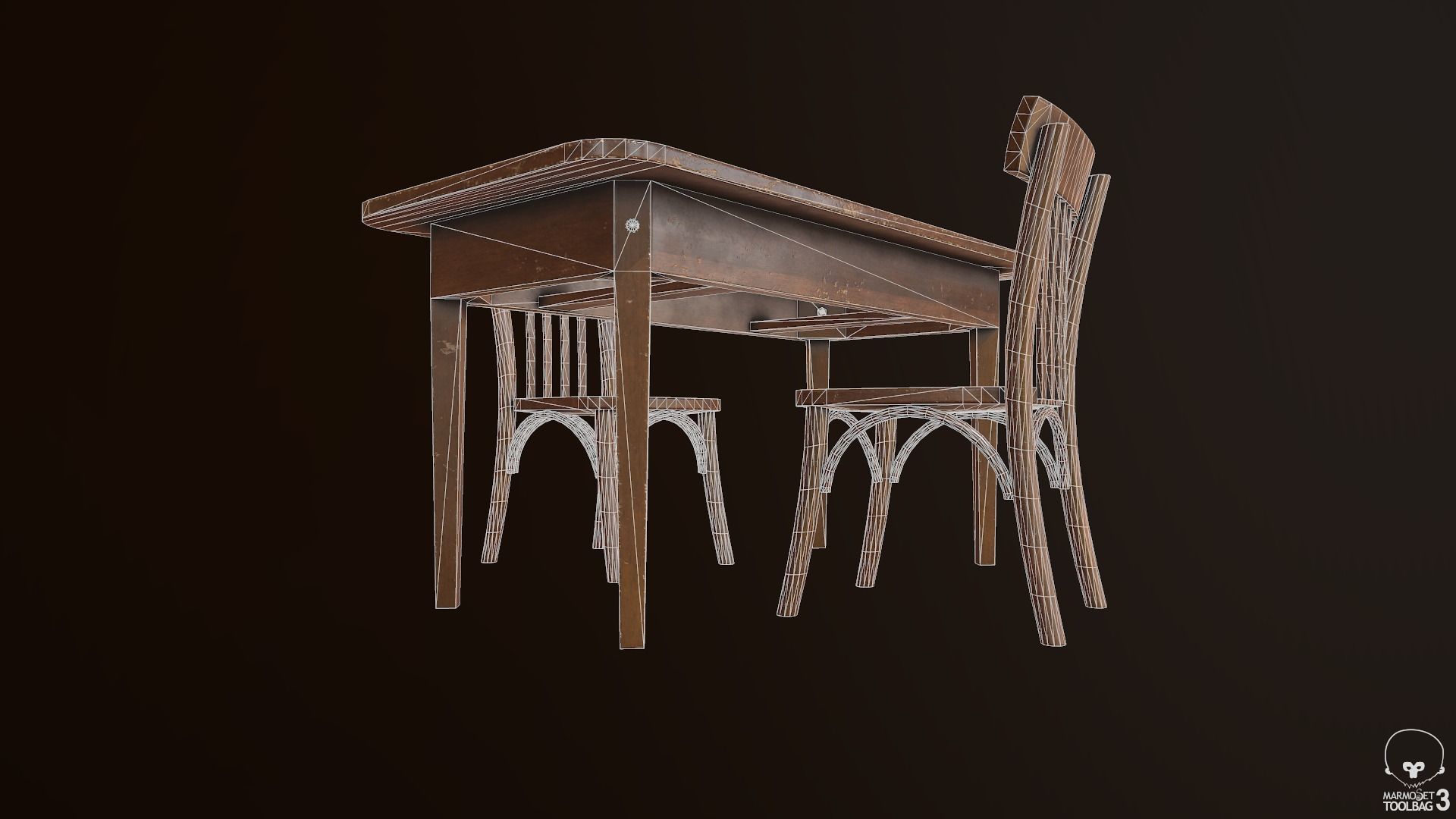 Old Table and Chair Low-poly 3D model_10