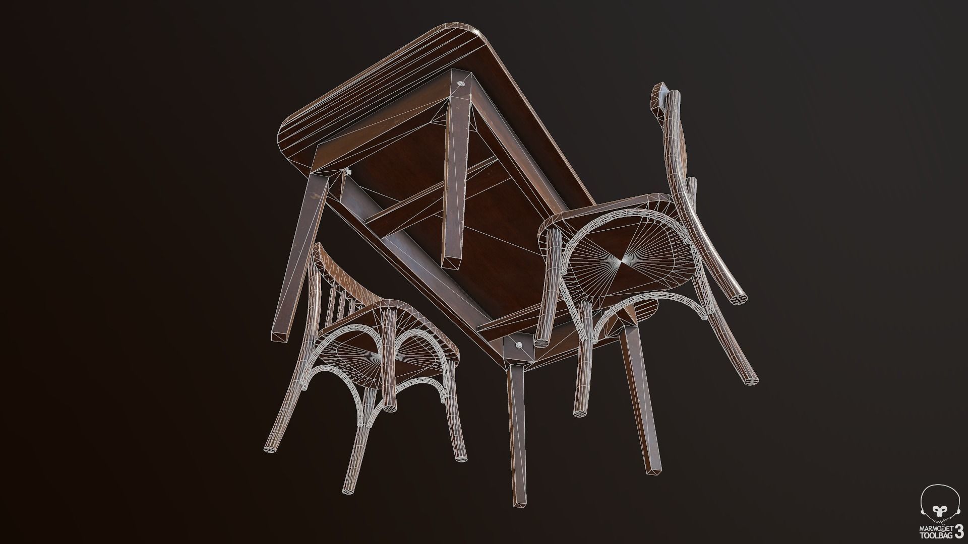 Old Table and Chair Low-poly 3D model_12