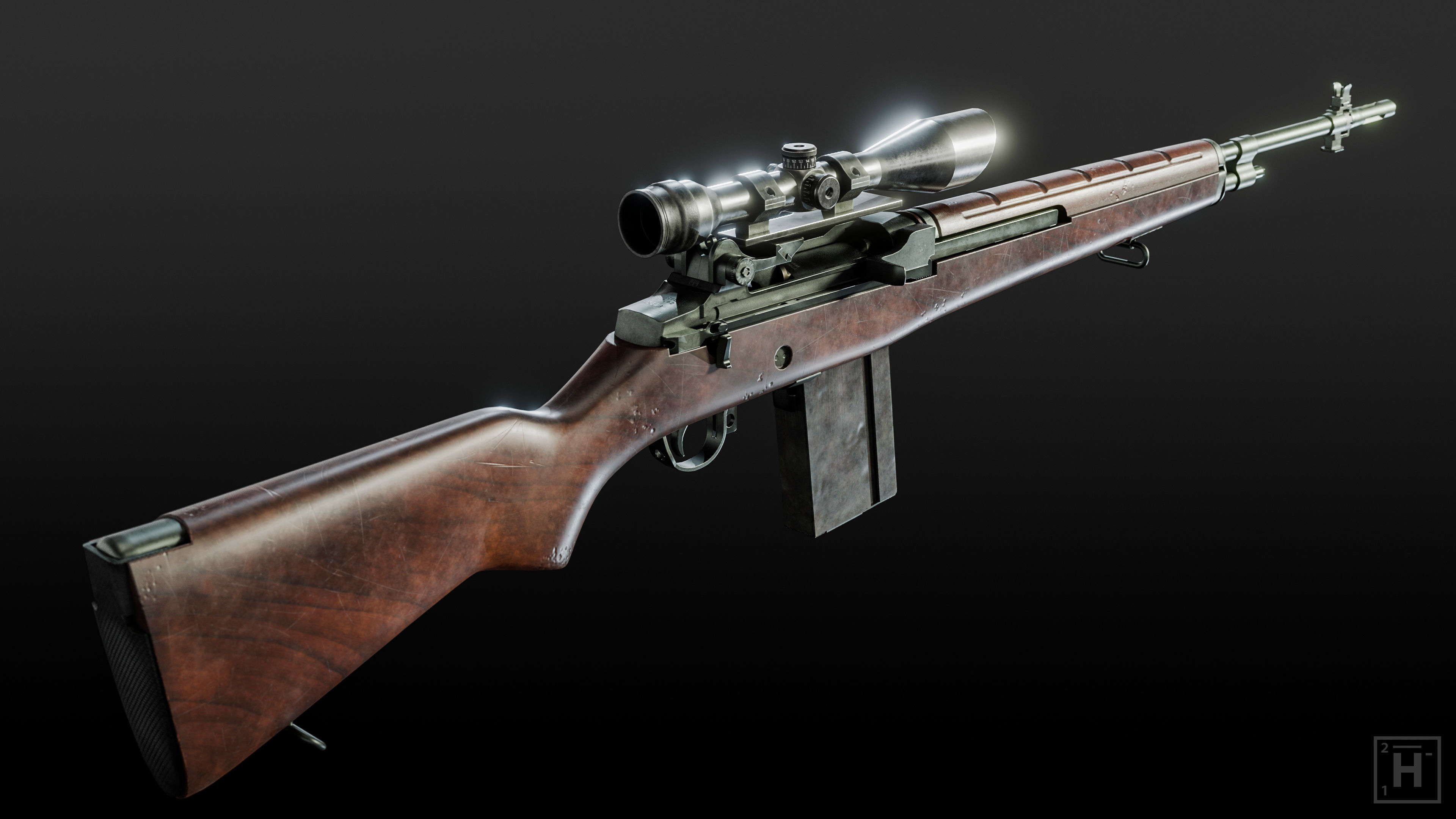 M14 Battle Rifle Low-poly 3D model_2