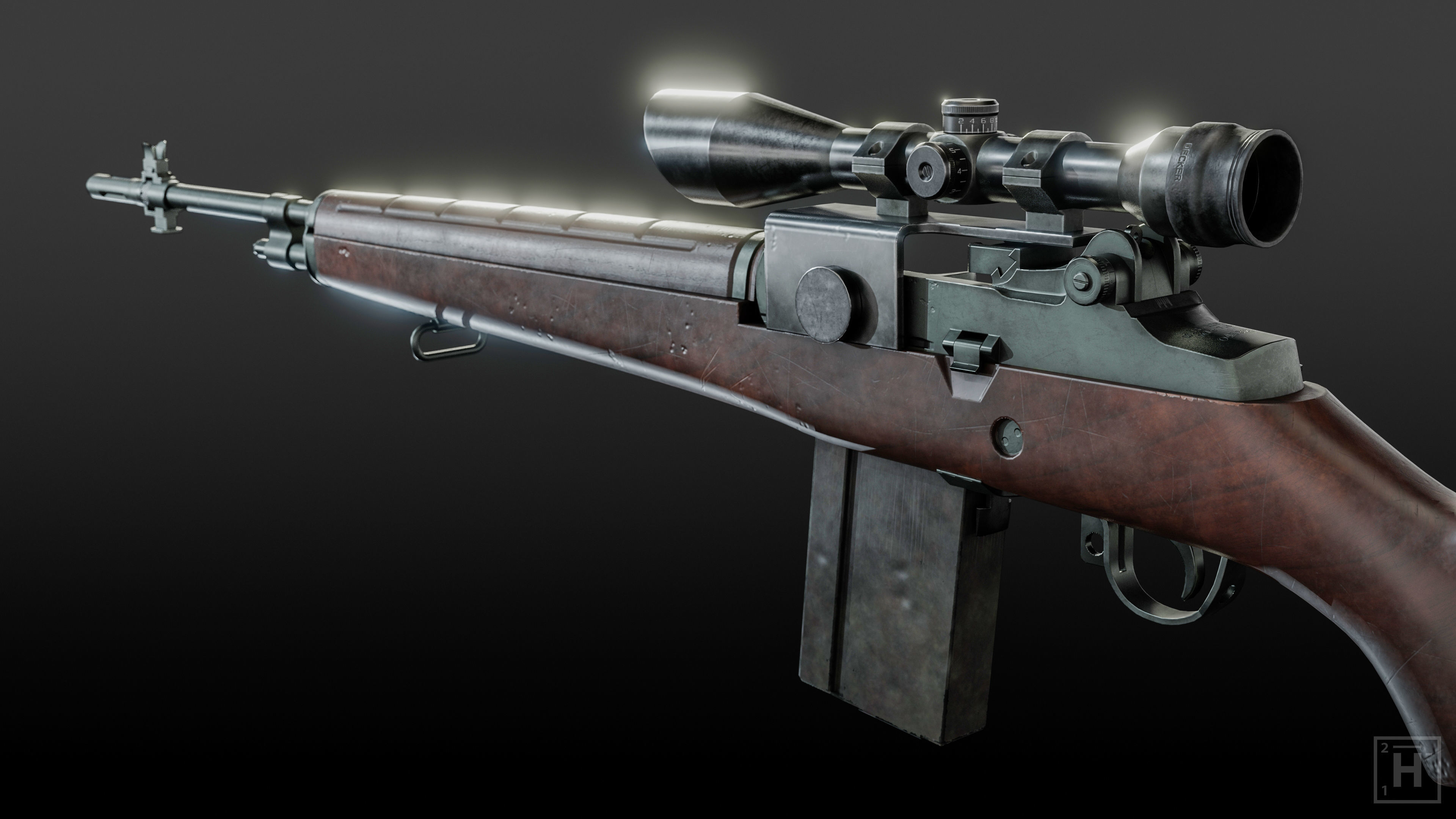 M14 Battle Rifle Low-poly 3D model_9