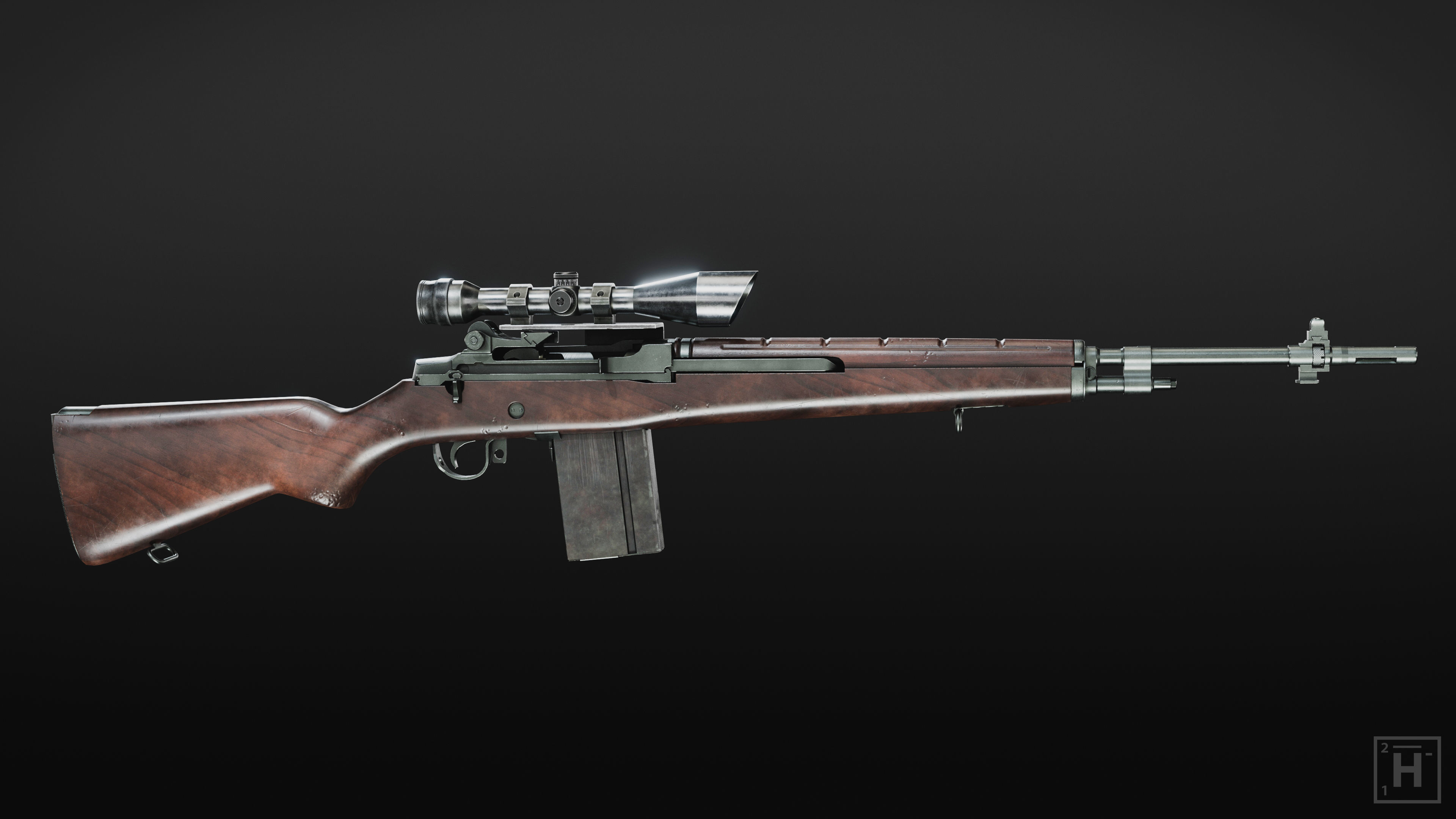M14 Battle Rifle Low-poly 3D model_6