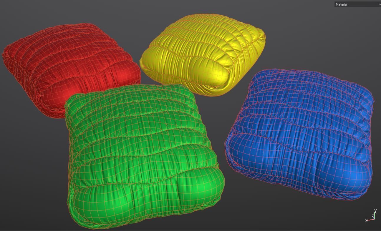 Poufs pillow multi-colored bright Low-poly 3D model_6