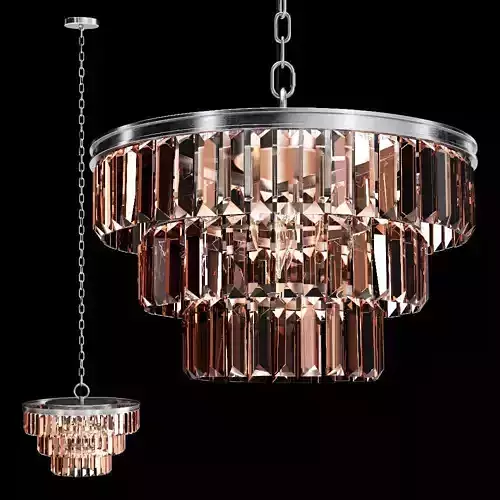 RH ALAINE CRYSTAL SMOKE GLASS 3-TIER CHANDELIER Silver