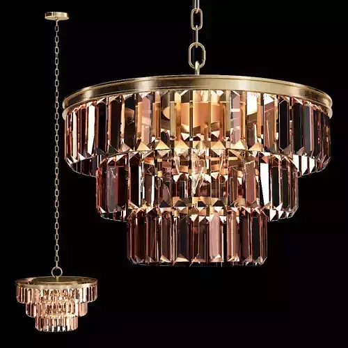 RH ALAINE CRYSTAL SMOKE GLASS 3-TIER CHANDELIER Brass
