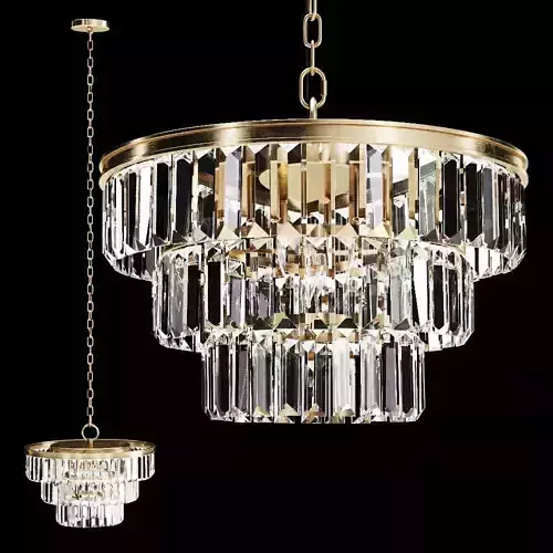 RH ALAINE CRYSTAL CLEAR GLASS 3-TIER CHANDELIER Brass