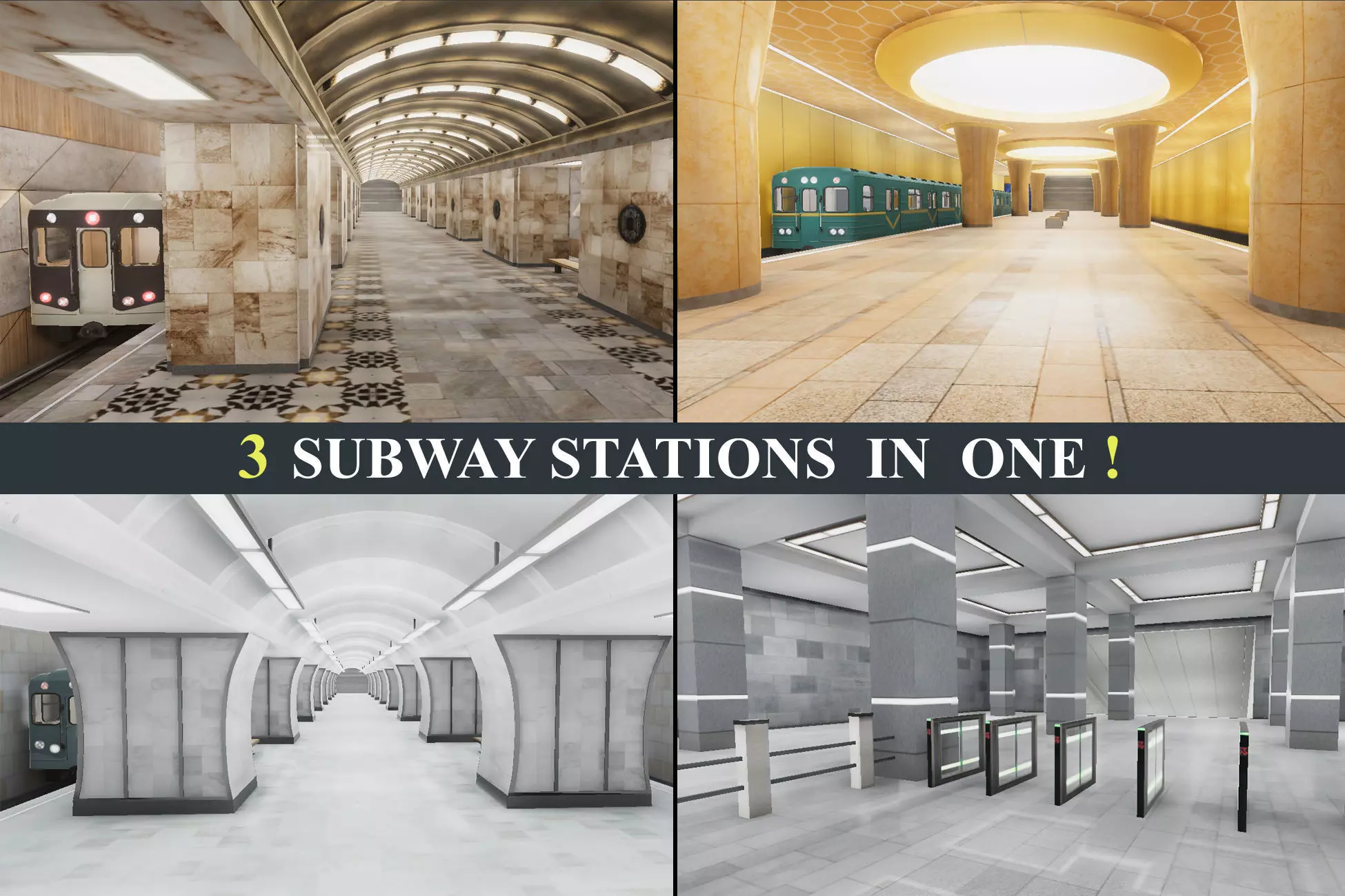 Subway Station - 3 Scenes Low-poly 3D model_0
