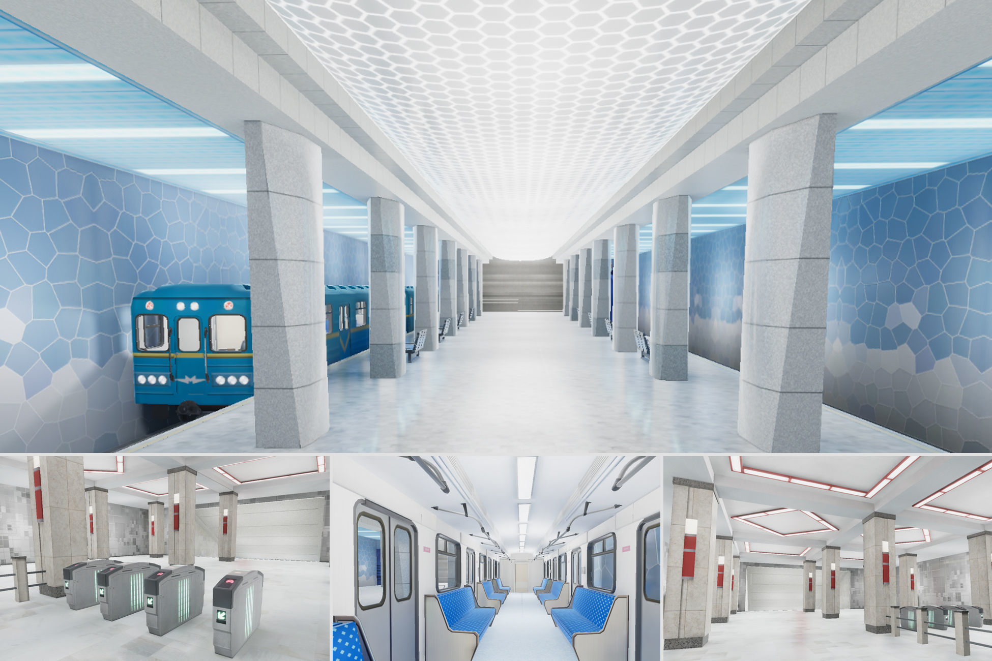 Subway Stations Bundle - 6 Scenes Low-poly 3D model_1