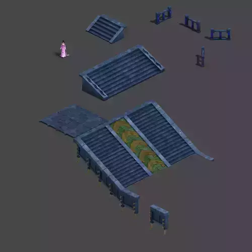 rritory - stone - railing - steps - stone lights 3D model