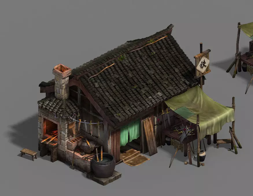 Ordinary town - blacksmith shop 3D model_0
