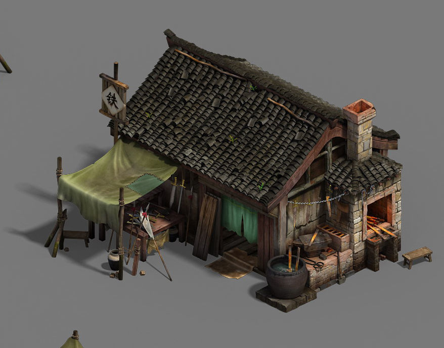 Ordinary town - blacksmith shop 3D model_1