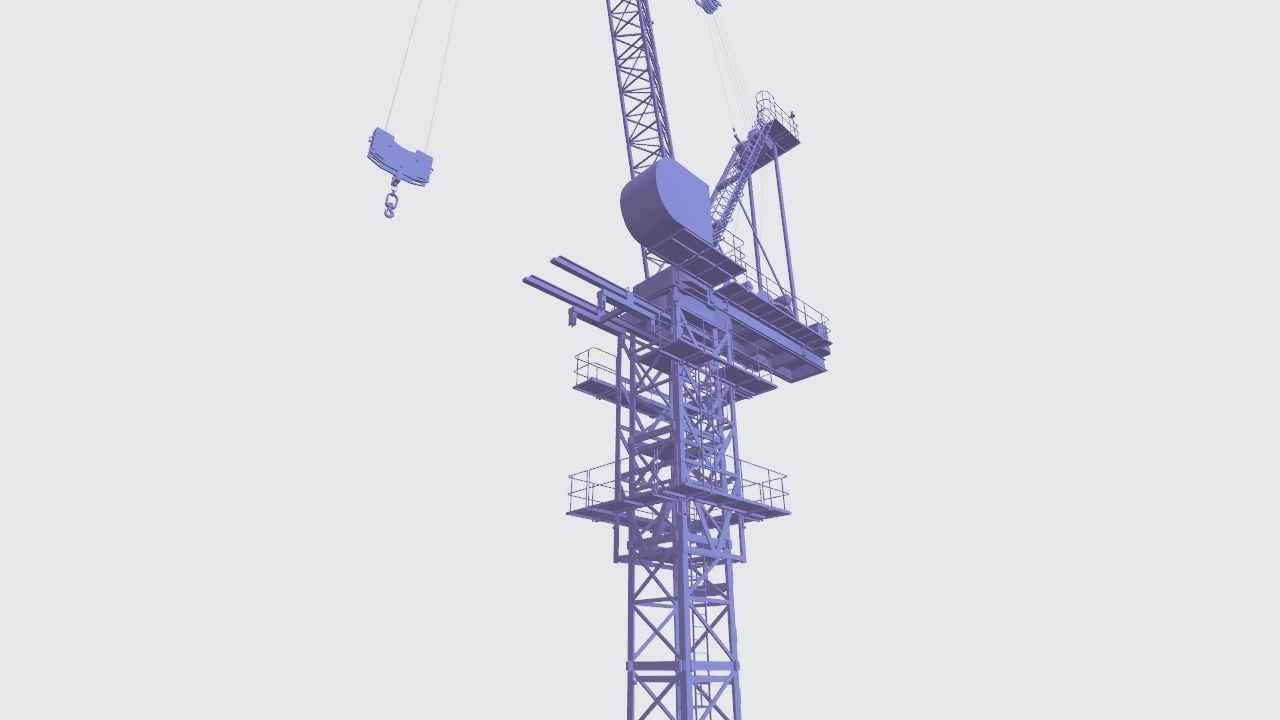 Luffing Jib Tower Crane 2 with External Climbing Frame 3D model_15