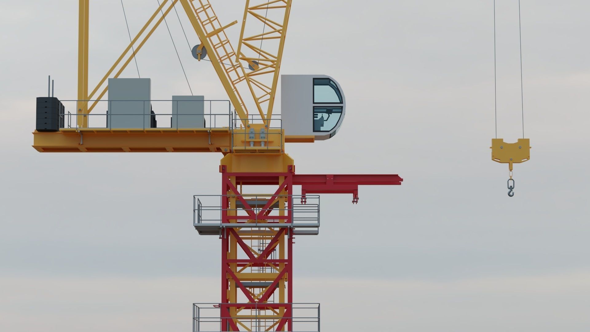 Luffing Jib Tower Crane 2 with External Climbing Frame 3D model_9