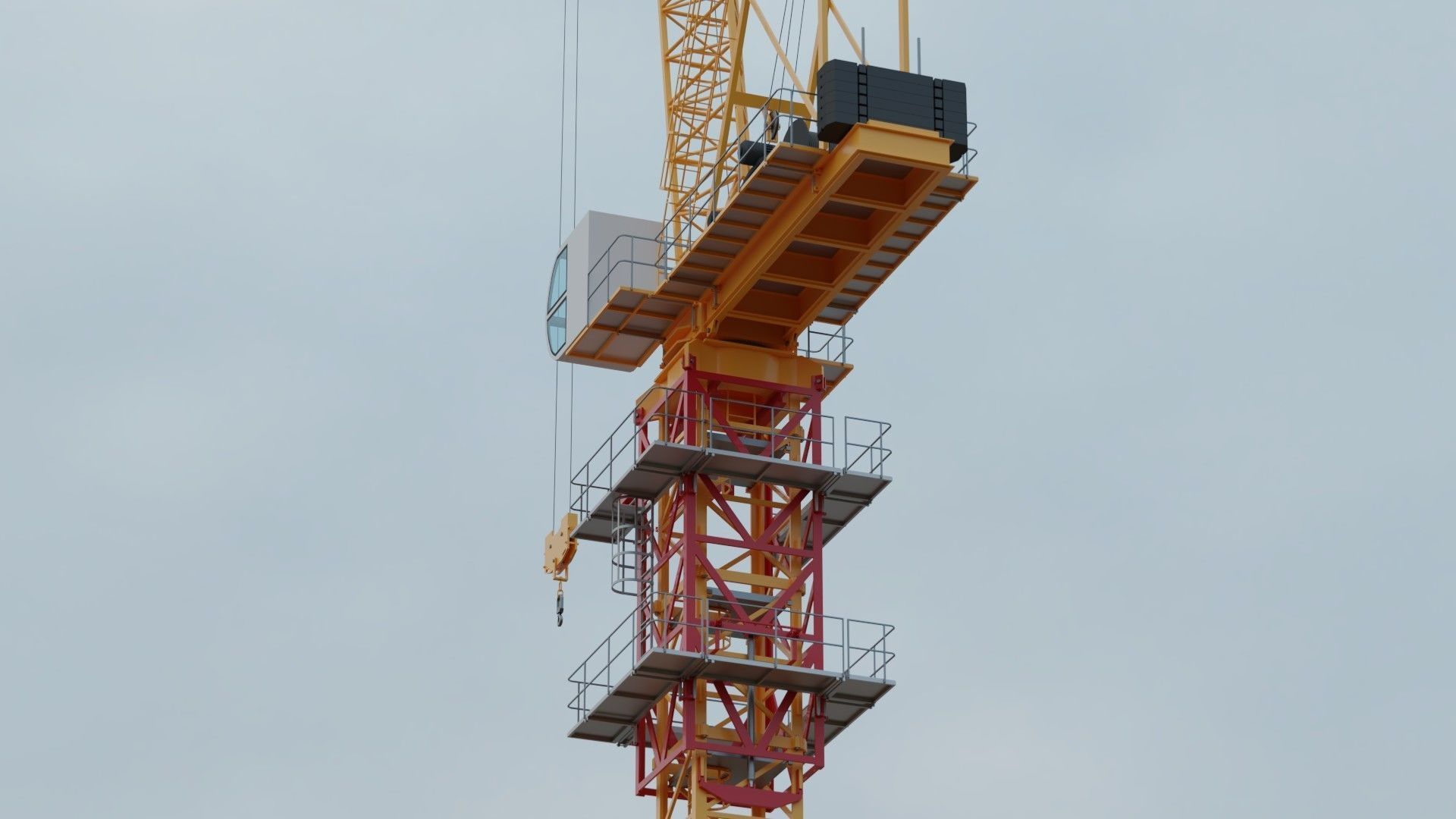 Luffing Jib Tower Crane 2 with External Climbing Frame 3D model_3