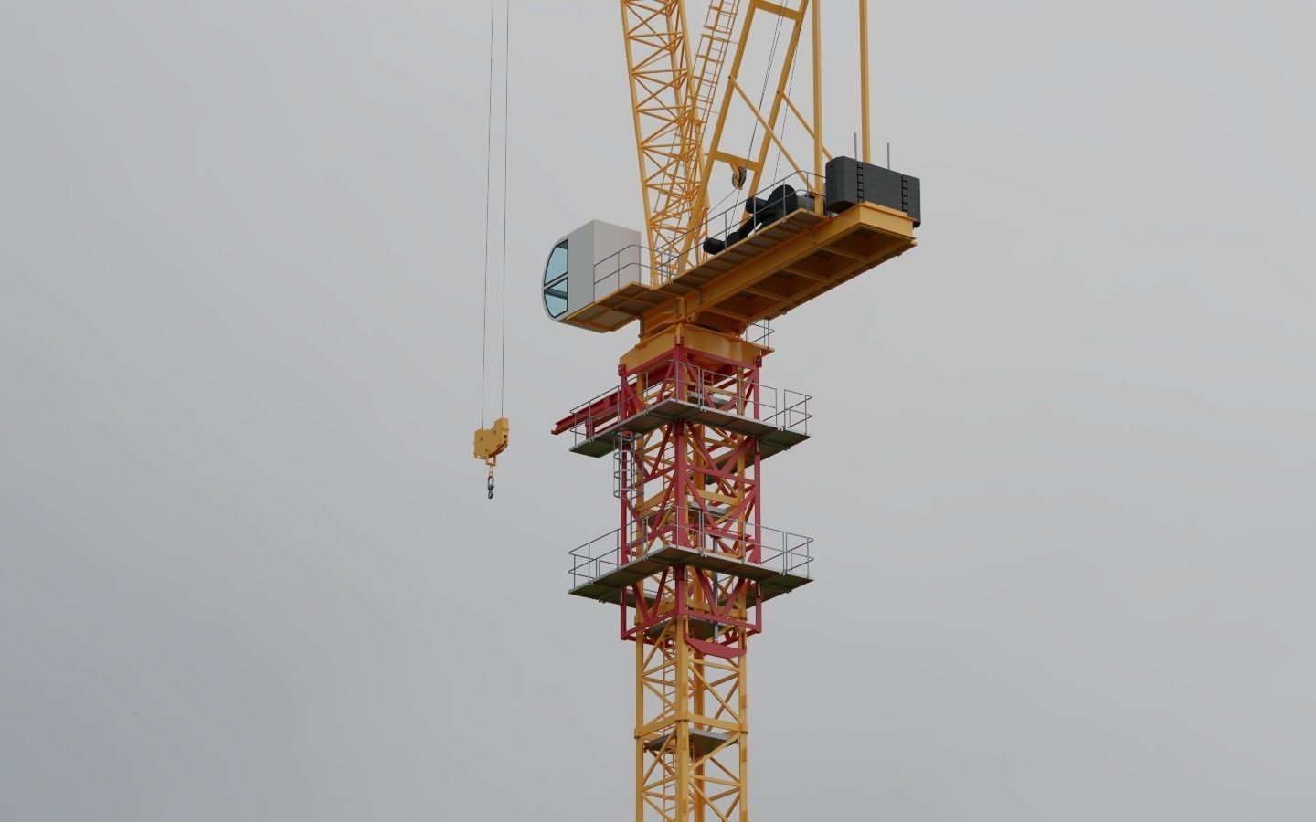Luffing Jib Tower Crane 2 with External Climbing Frame 3D model_7