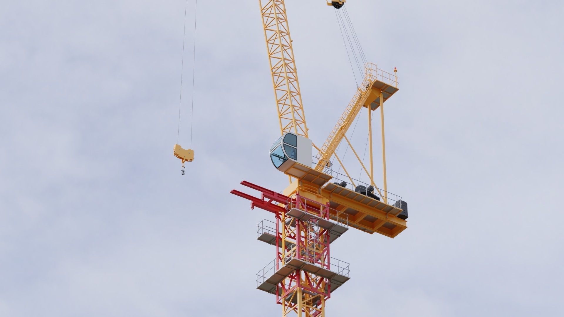 Luffing Jib Tower Crane 2 with External Climbing Frame 3D model_6