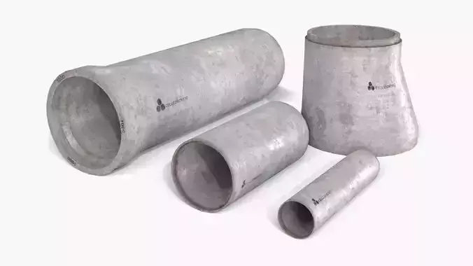 Concrete Pipe Set Low-poly 3D model