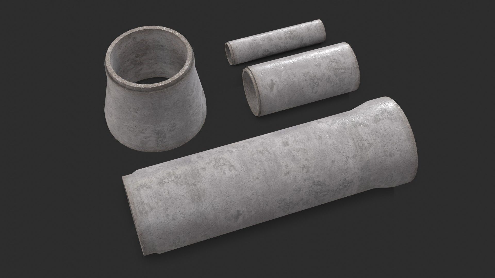 Concrete Pipe Set Low-poly 3D model_4