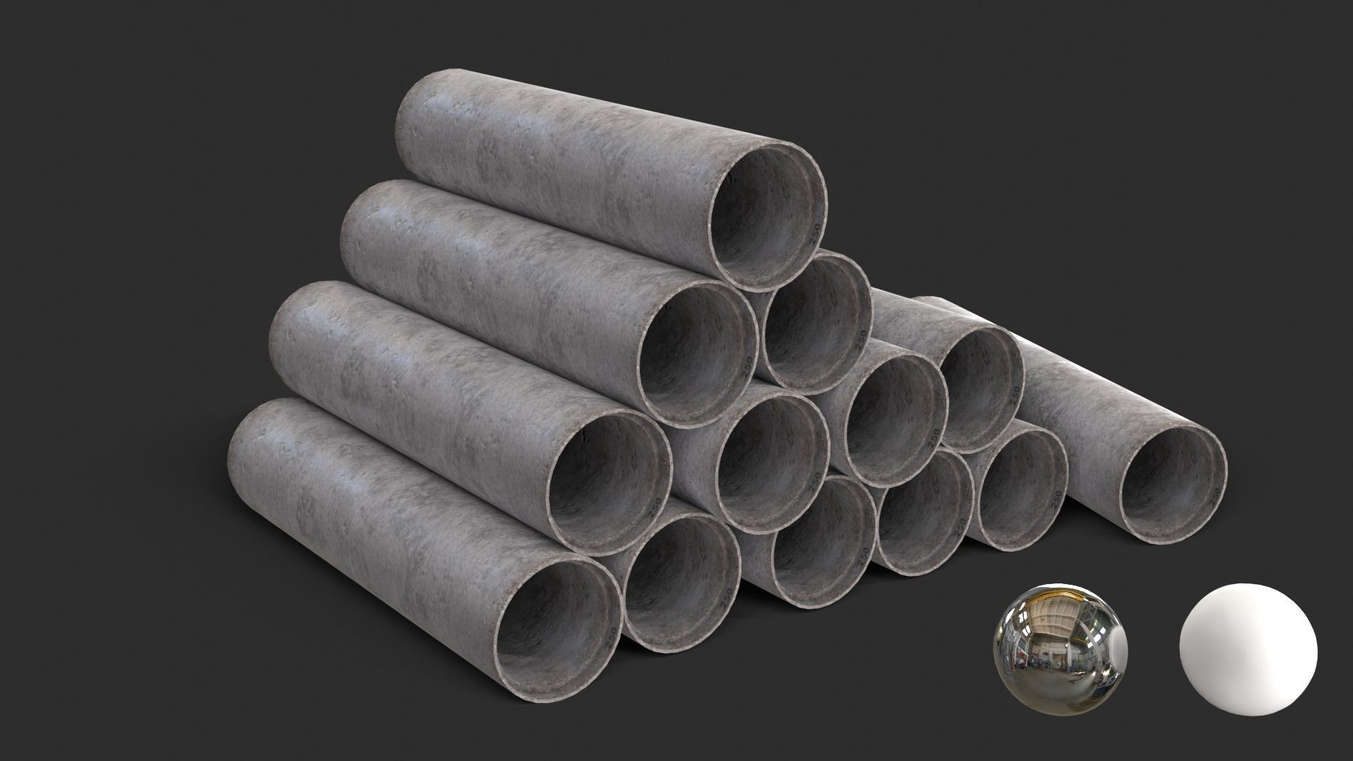 Concrete Pipe Set Low-poly 3D model_19