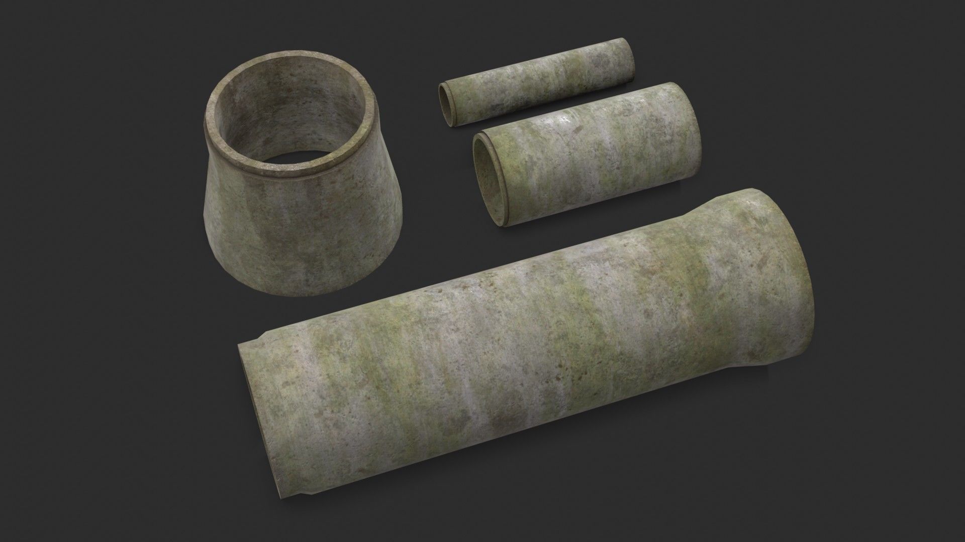 Concrete Pipe Set Low-poly 3D model_10