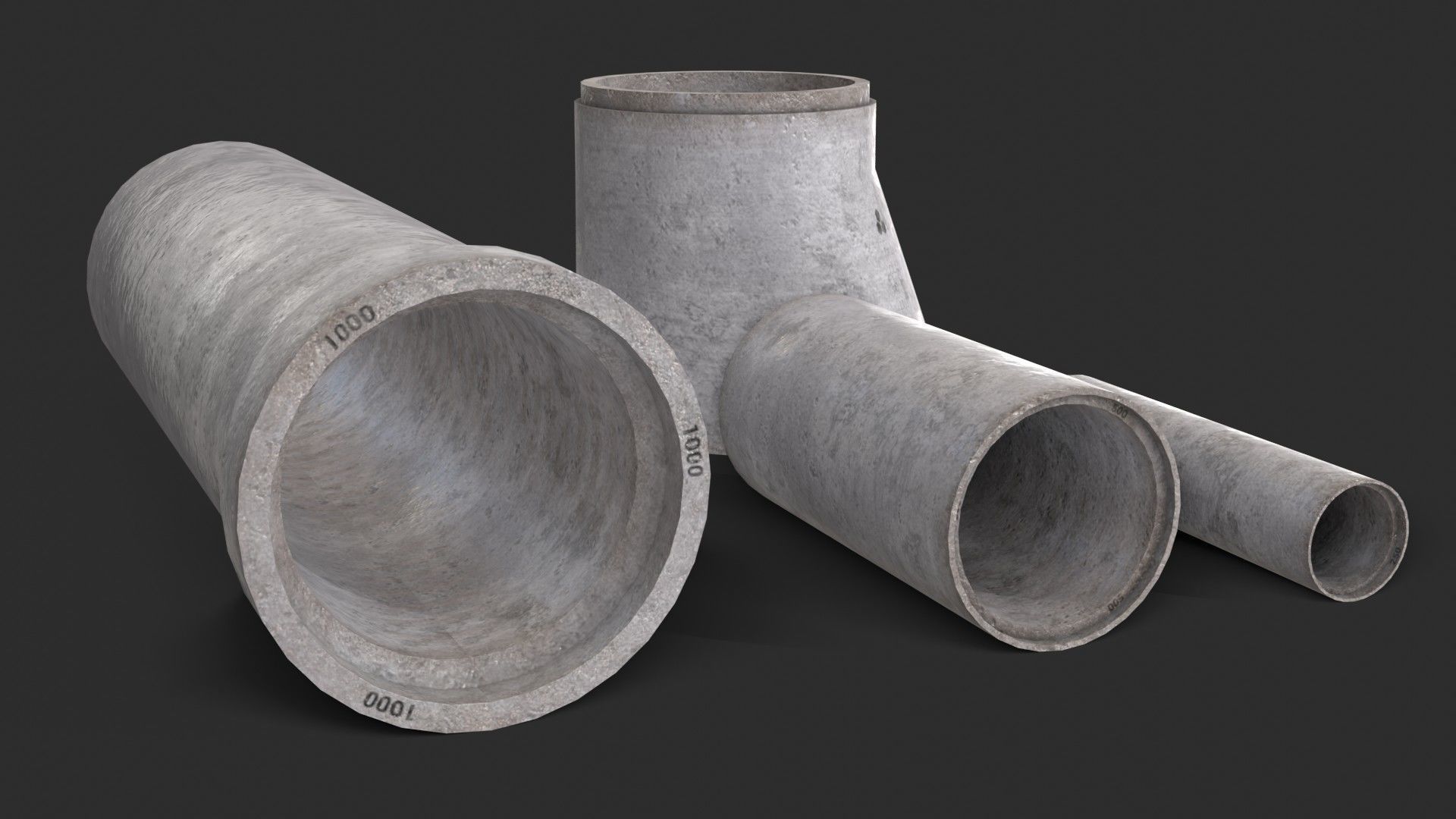 Concrete Pipe Set Low-poly 3D model_2