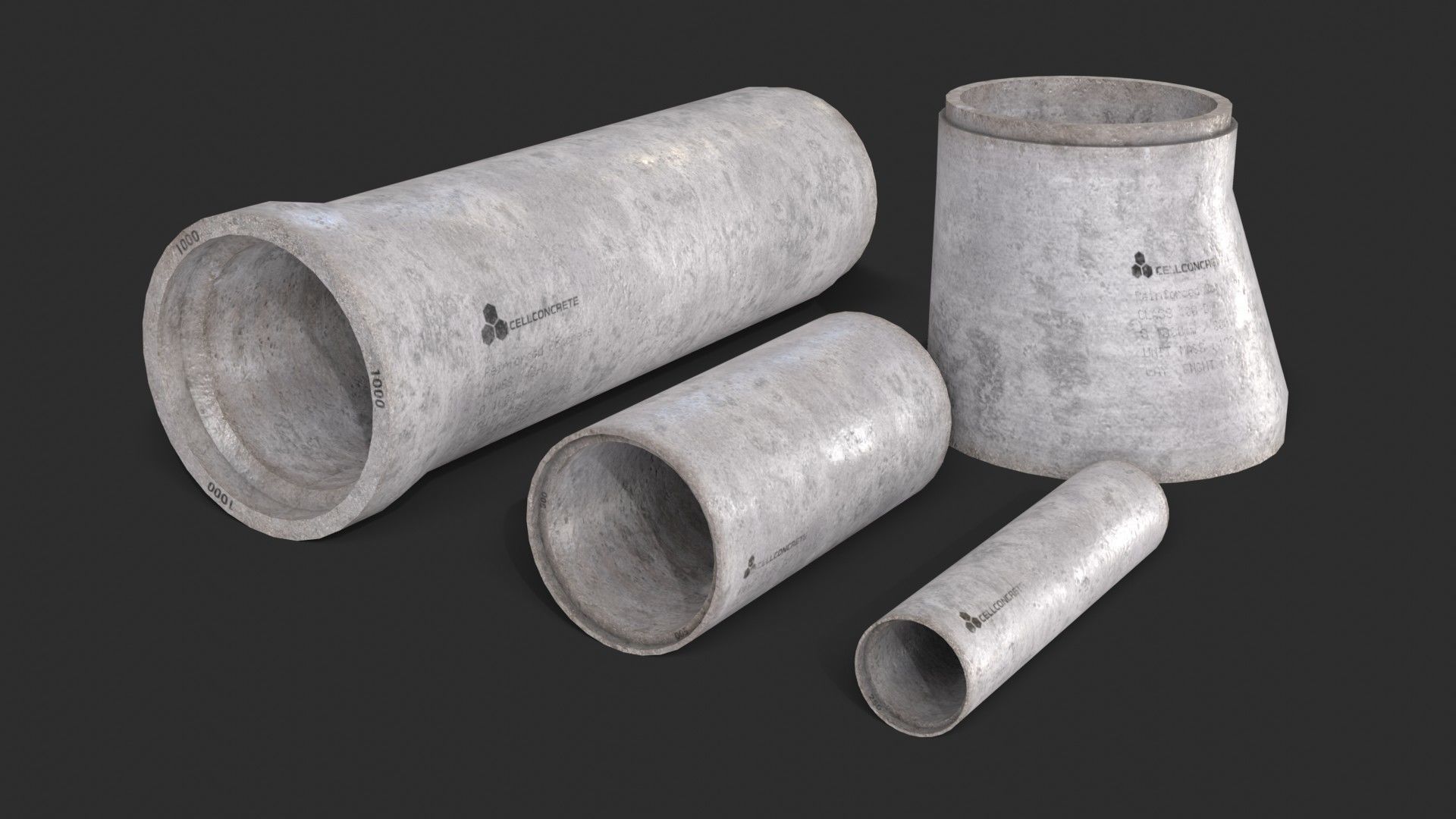 Concrete Pipe Set Low-poly 3D model_1