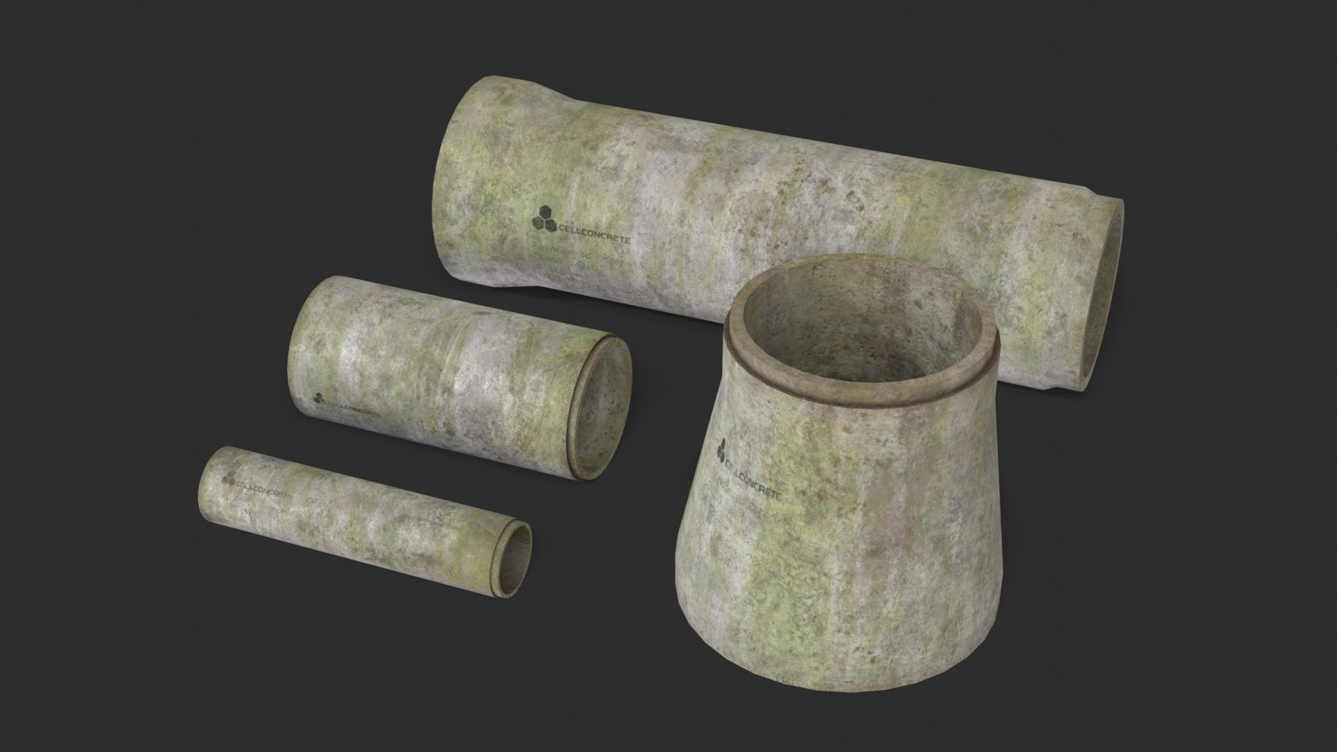 Concrete Pipe Set Low-poly 3D model_11