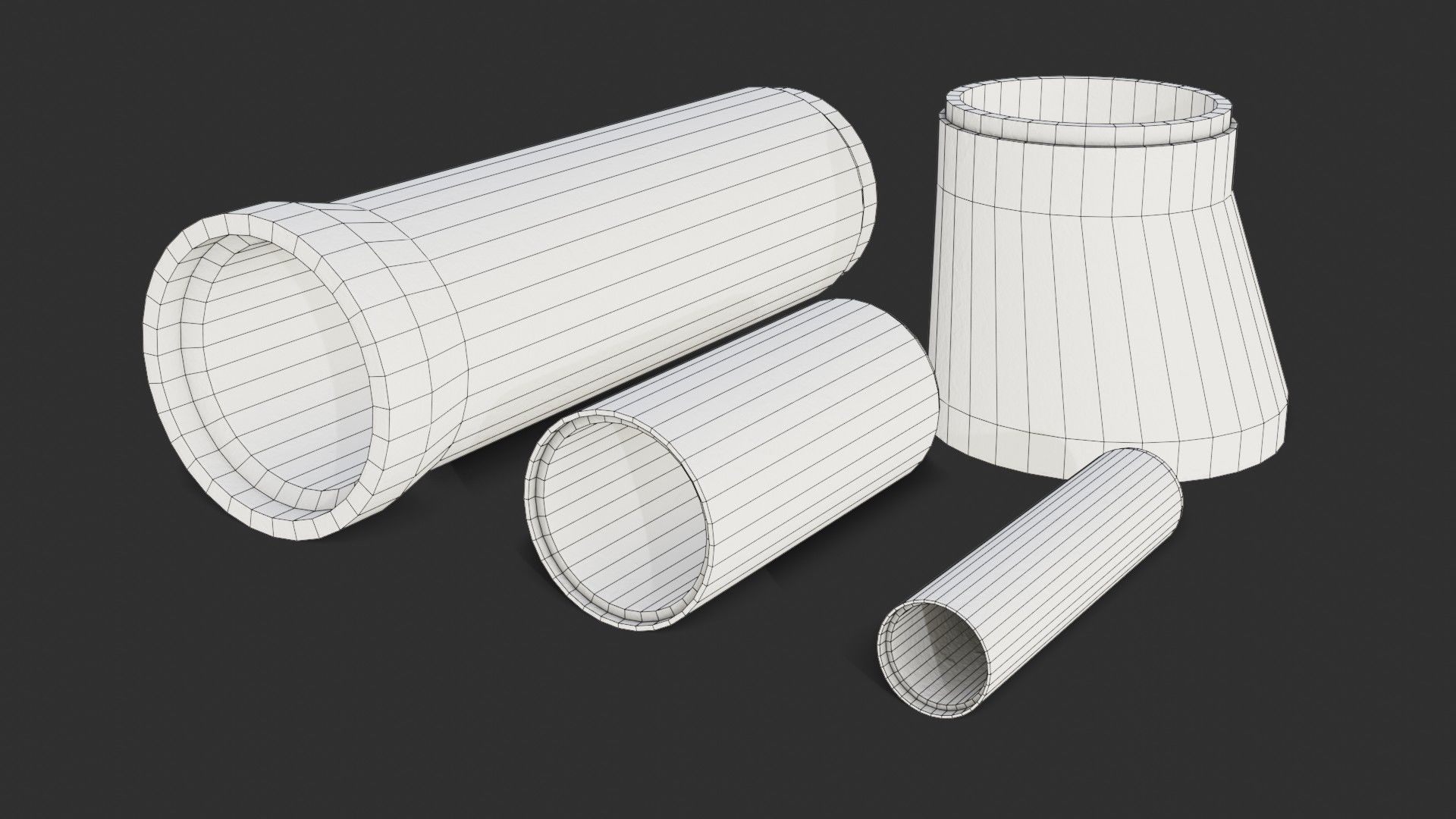 Concrete Pipe Set Low-poly 3D model_13