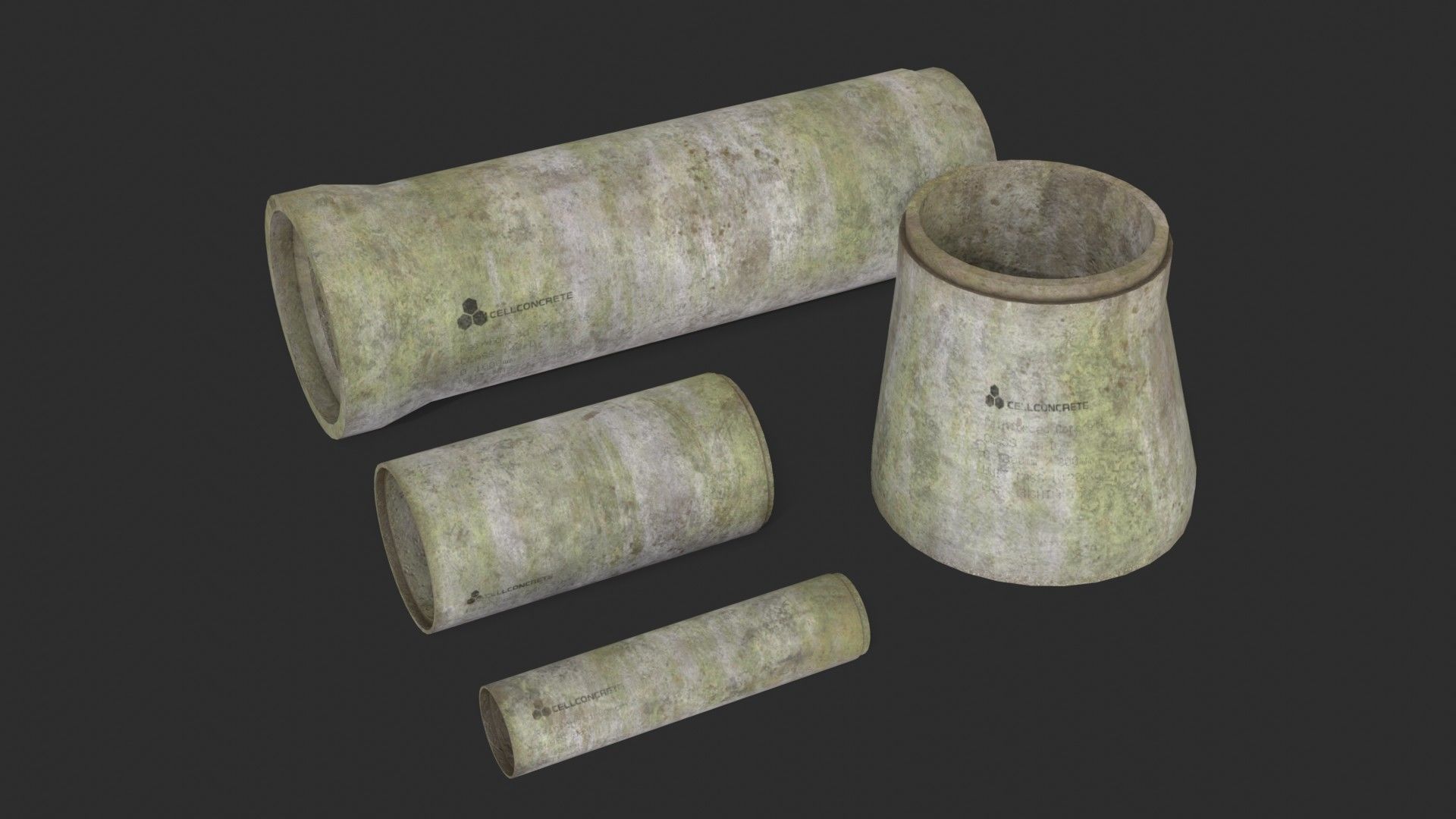 Concrete Pipe Set Low-poly 3D model_12