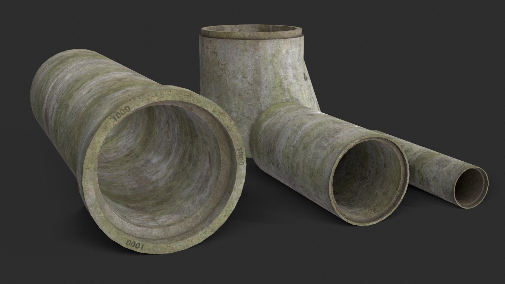 Concrete Pipe Set Low-poly 3D model_8