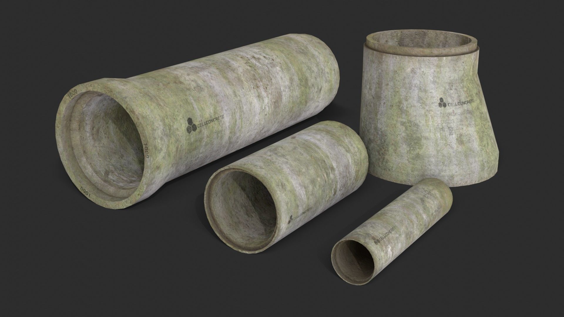 Concrete Pipe Set Low-poly 3D model_7