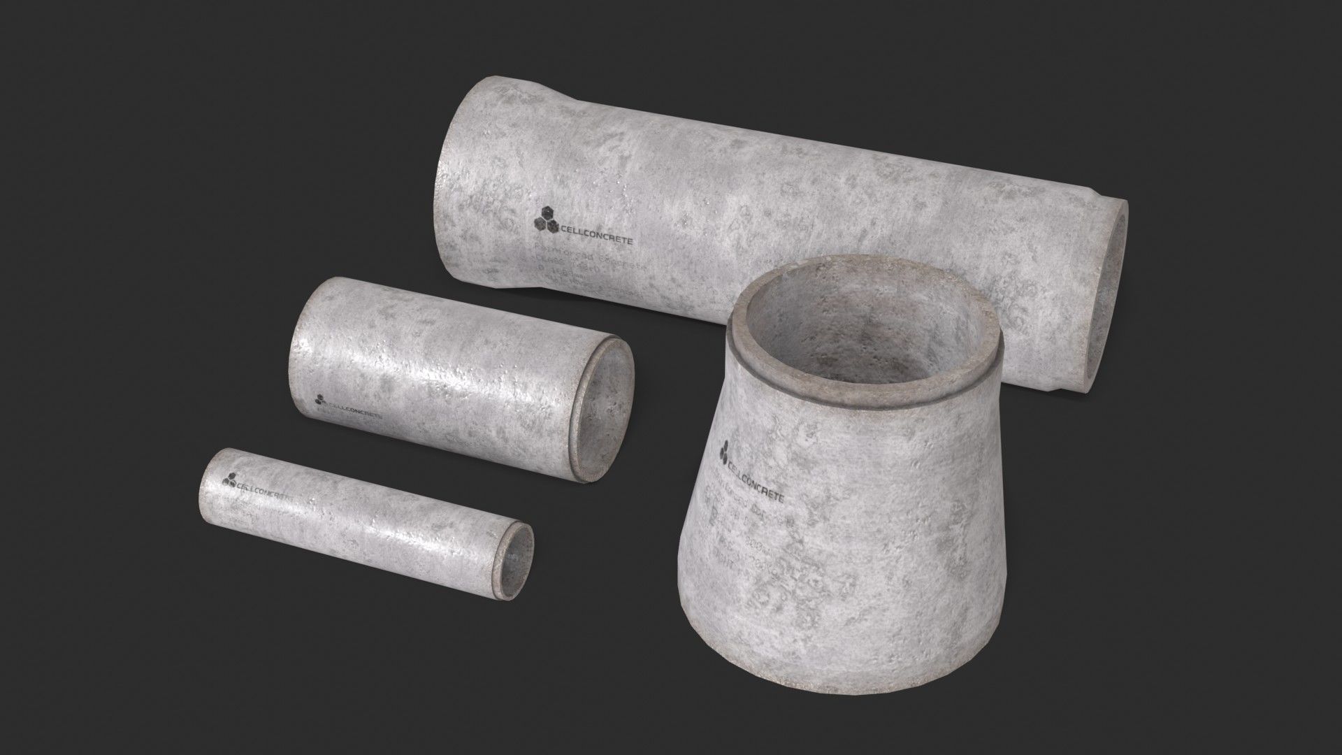 Concrete Pipe Set Low-poly 3D model_5