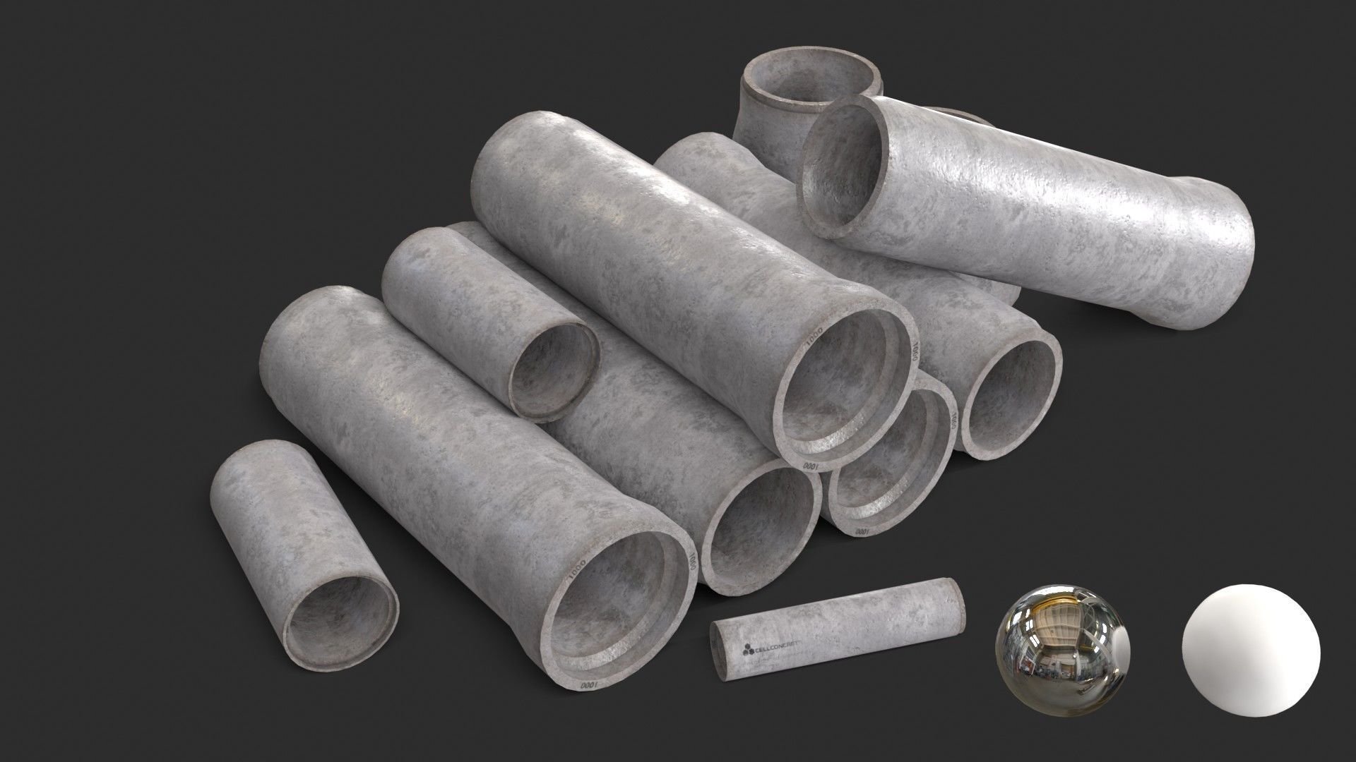 Concrete Pipe Set Low-poly 3D model_21