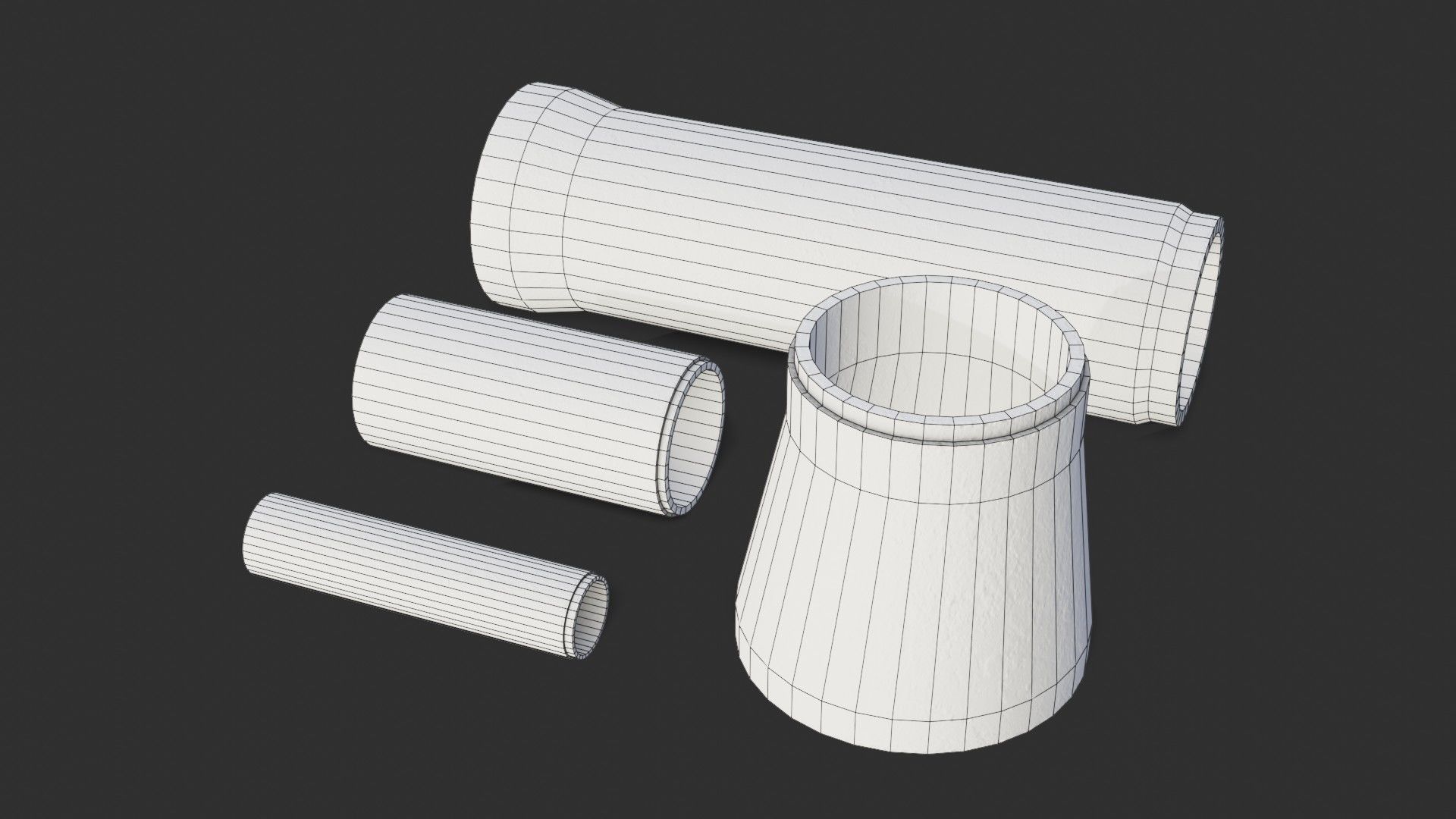Concrete Pipe Set Low-poly 3D model_17