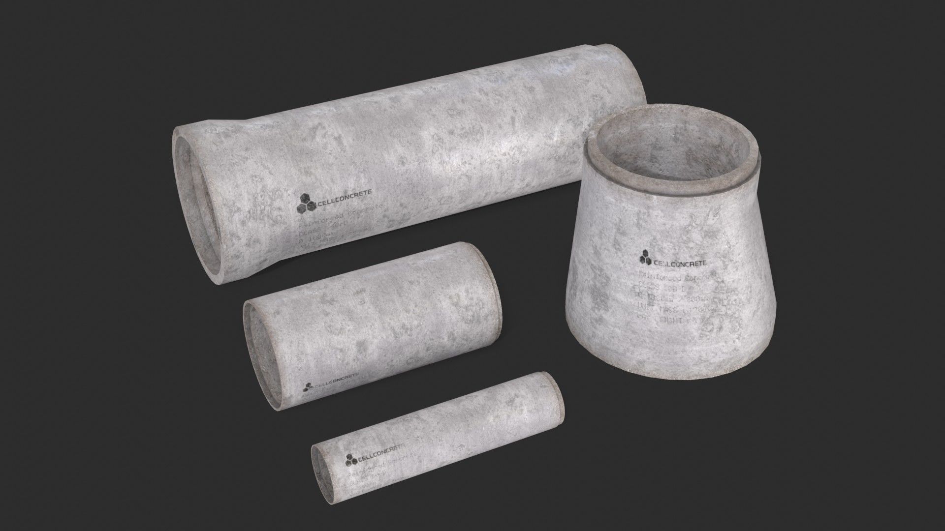 Concrete Pipe Set Low-poly 3D model_6