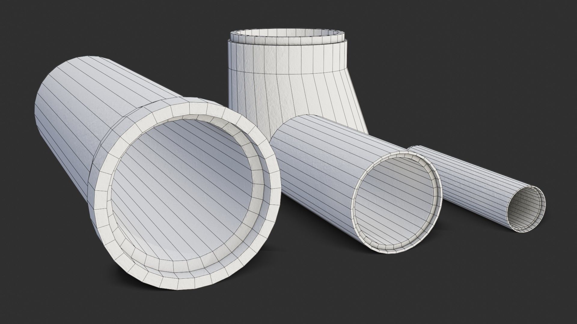 Concrete Pipe Set Low-poly 3D model_14