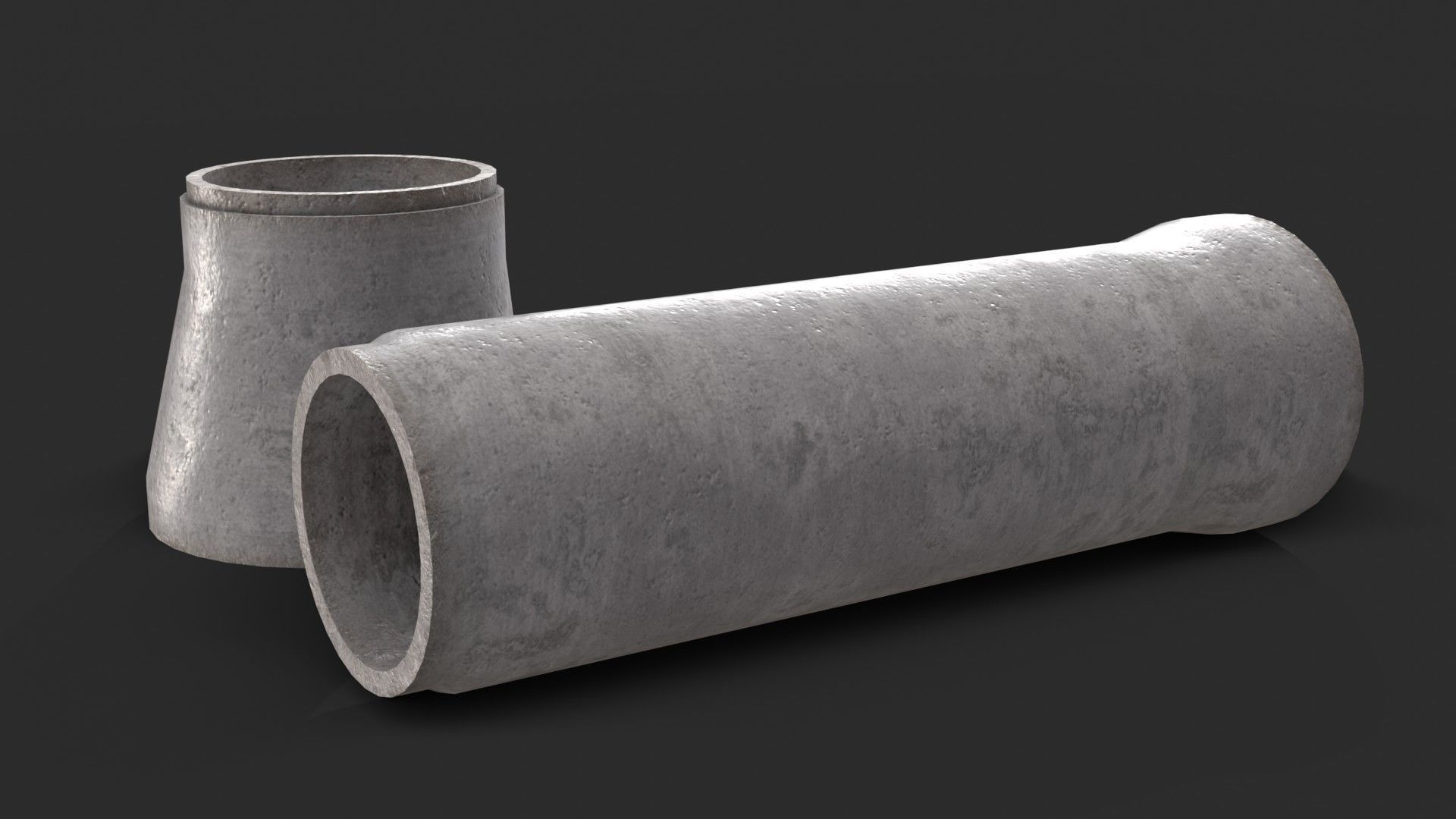 Concrete Pipe Set Low-poly 3D model_3