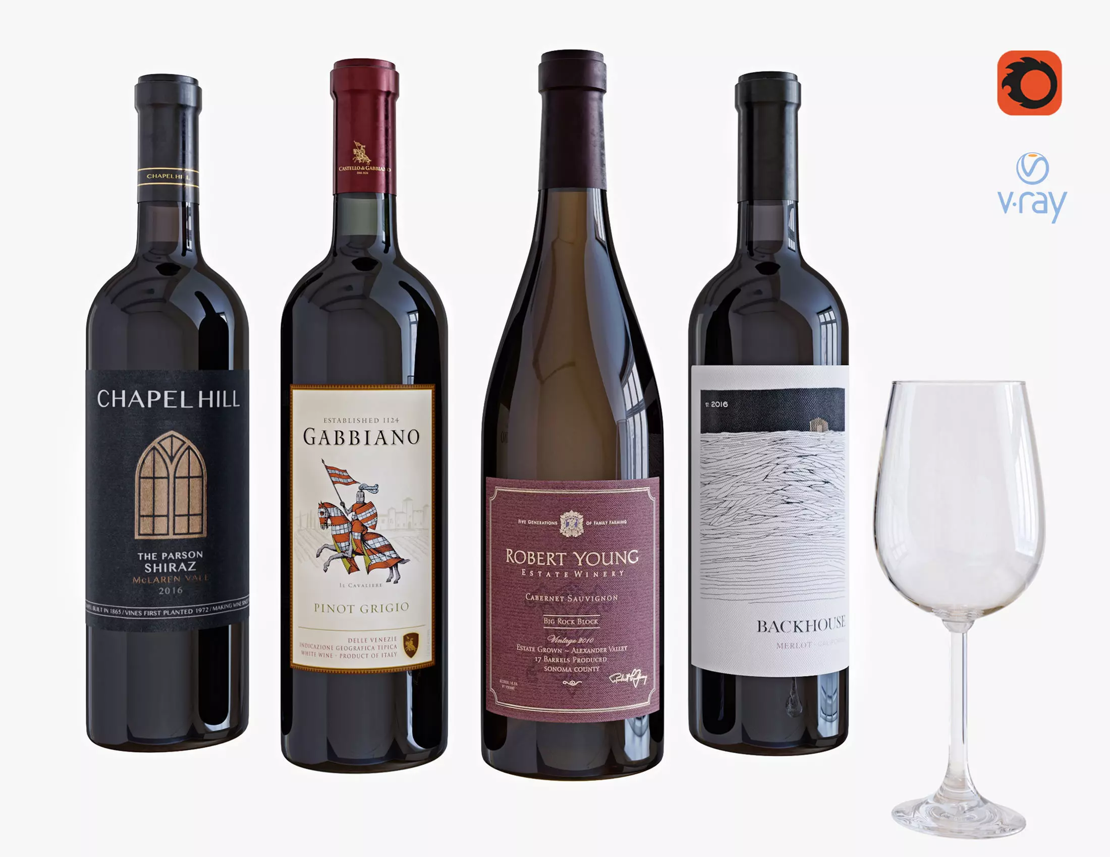 Wine bottle set 6 3D model