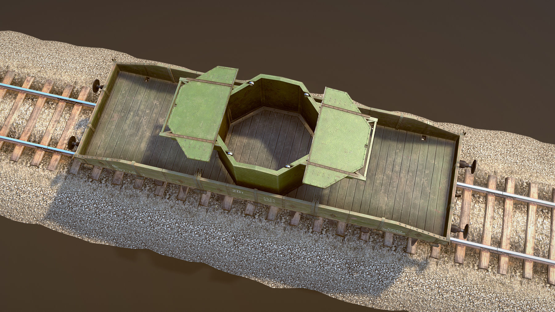 Armored Train SPU-BP railway anti-aircraft platform Low-poly 3D model_15