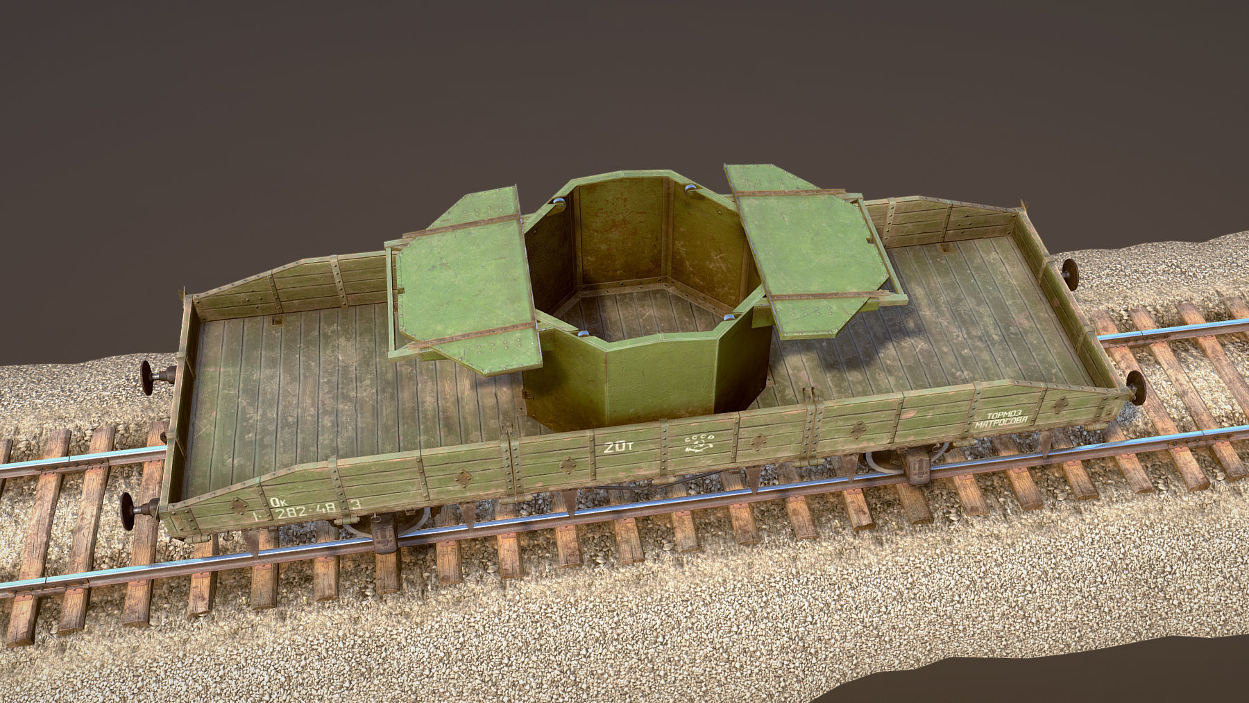 Armored Train SPU-BP railway anti-aircraft platform Low-poly 3D model_13