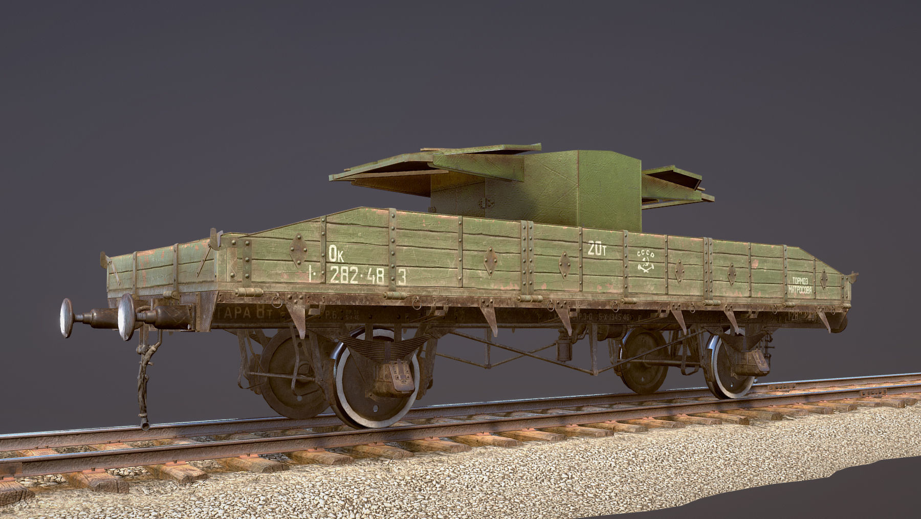 Armored Train SPU-BP railway anti-aircraft platform Low-poly 3D model_4