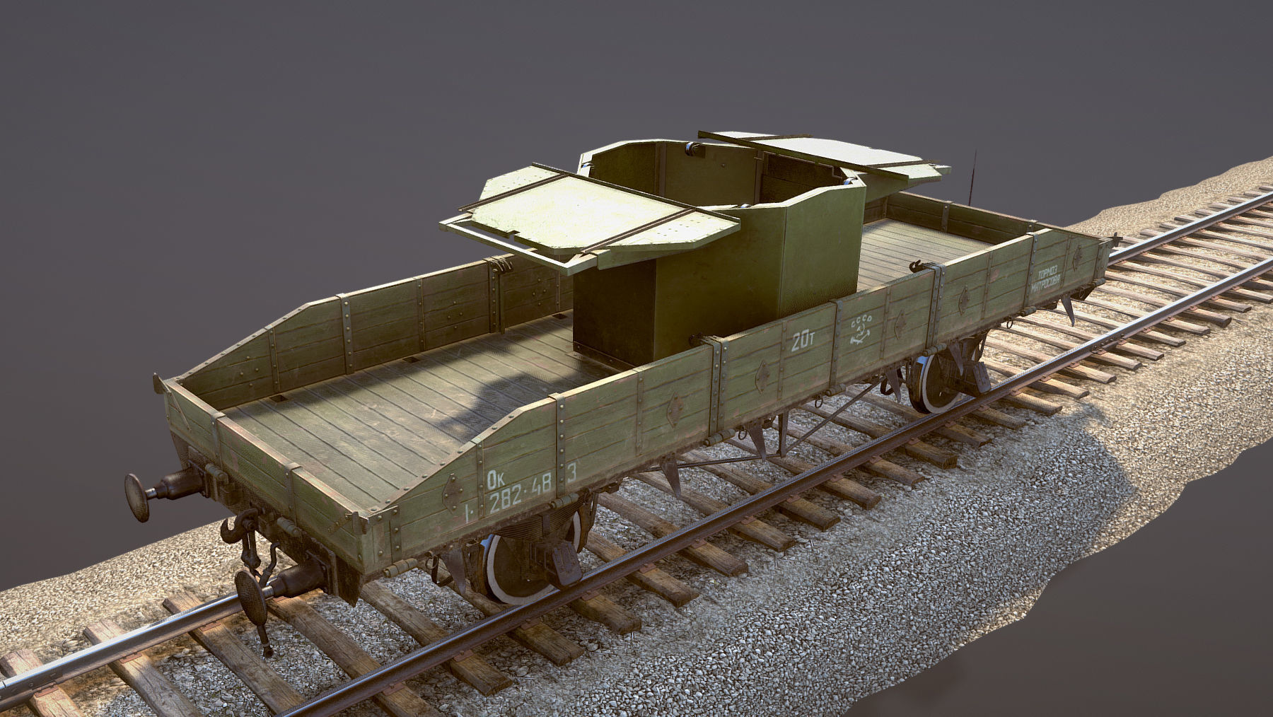 Armored Train SPU-BP railway anti-aircraft platform Low-poly 3D model_10